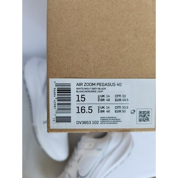 15 MEN'S NIKE AIR ZOOM PEGASUS 40 WHITE SILVER DV3853-102 RUNNING SNEAKERS - Picture 8 of 8